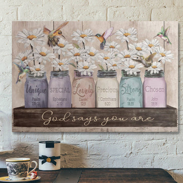 Bible Verse Wall Art Canvas - Daisy And Hummingbird - God Says You Are 2 Canvas