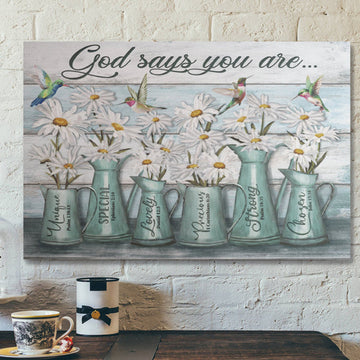 Bible Verse Wall Art Canvas - Daisy And Hummingbird - God Says You Are Peaceful Blue Canvas