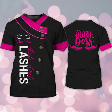 FUNSTUFFPRINT Personalized 3D T-Shirt Lash Boss But First Lashes Eyelash Technician Shirts 3D T-shirt