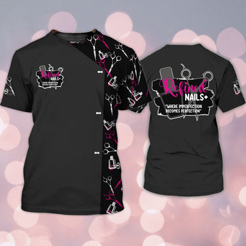 FUNSTUFFPRINT Relined Nails 3D Shirt Men Women Nail Tech Shirt Gift Nail Technician Uniform 3D T-shirt