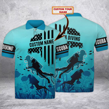 FUNSTUFFPRINT Scuba Diving - Personalized Name - 3D Polo Shirt
