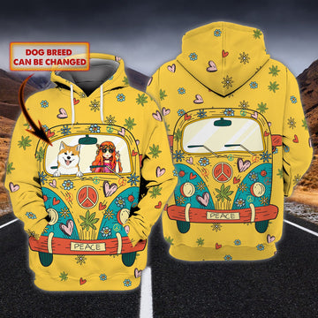 FUNSTUFFPRINT Hippie girl and her dog-Custom Hoodie shirt-Personalized Gifts For Dog Lovers 3D Hoodie and Zip Hoodie