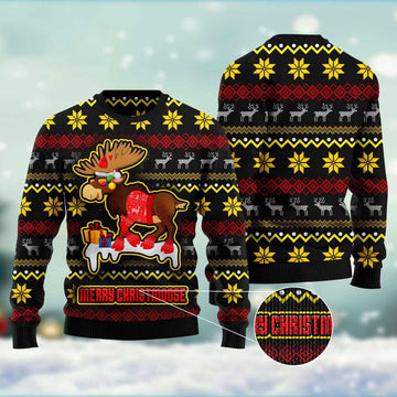 FUNSTUFFPRINT Moose Ugly Christmas Sweater, Christmas Sweater, Ugly Sweater, Funny Xmas Sweaters Ugly Sweater