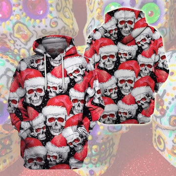 FUNSTUFFPRINT 3D Multiple Skull Christmas All Over 3D Hoodie and Zip Hoodie