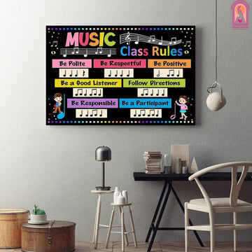 Music Class, Classroom Rules, Be Polite Be Respectful Be Positive Back To School Poster and Canvas