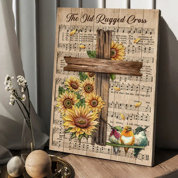 Music Sheet Colorful Hummingbird Sunflower The Old Rugged Cross Canvas Wall Art - Christian Wall Posters - Religious Wall Decor