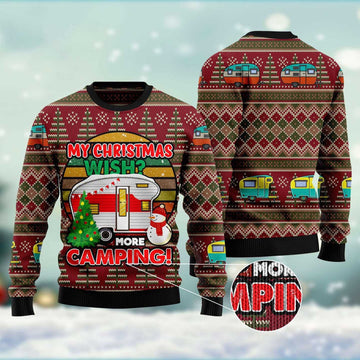 FUNSTUFFPRINT My Christmas Wish More Camping Ugly Christmas Sweater, Christmas Sweater, Ugly Sweater, Funny Xmas Sweaters Ugly Sweater