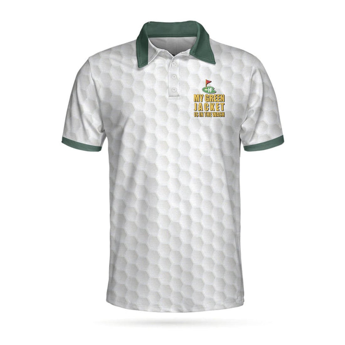 My Green Jacket Is In The Wash Polo Shirt, White Golf Pattern Forest Green American Flag Golf Shirt For Men