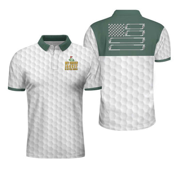 My Green Jacket Is In The Wash Polo Shirt, White Golf Pattern Forest Green American Flag Golf Shirt For Men