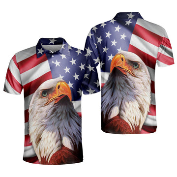 Customized 3D All Over Print Patriotic American Design With Eagle Polo Shirt, Idea Shirt for Men in Independence Day