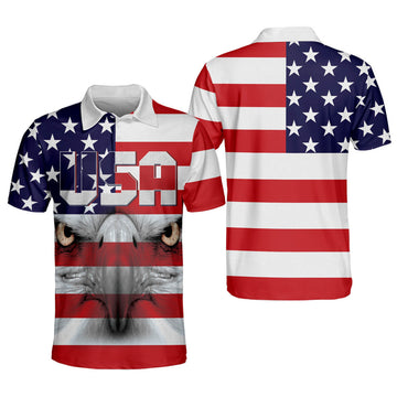 Custom 3D All Over Print US Flag Colors Patriotic Polo Shirt, USA Pattern Shirt for Men, Independence Day Polo Shirt
