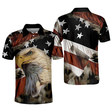 Men's American Flag Eagle 3D Printed Over Polo Shirt