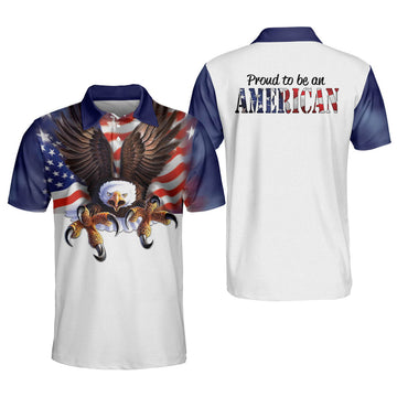 Proud To Be An American US Flag With Eagle Patriotic Polo Shirt