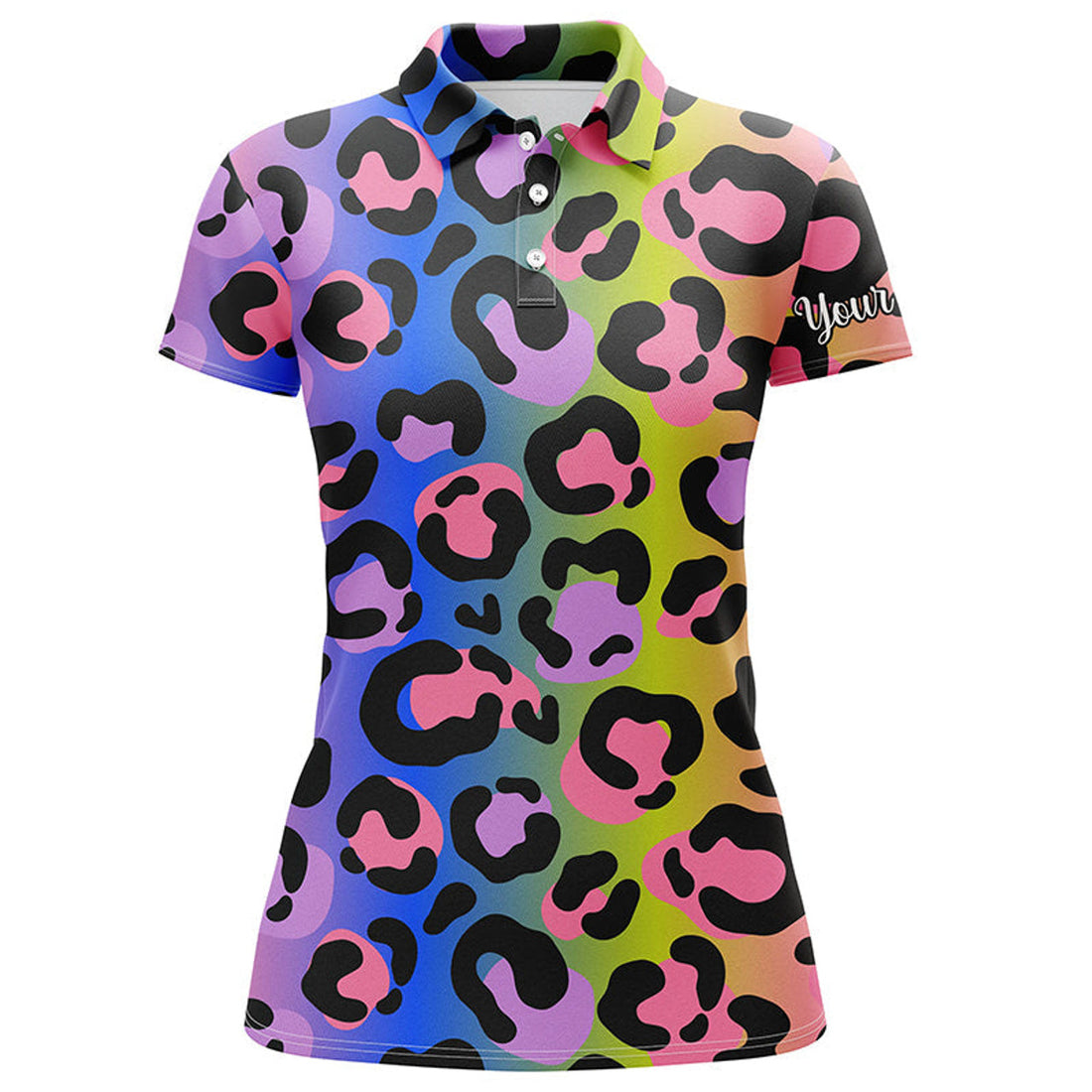 Custom Neon Rainbow Leopard Womens Golf Polo Shirts Custom Name Gift For Golf Lovers