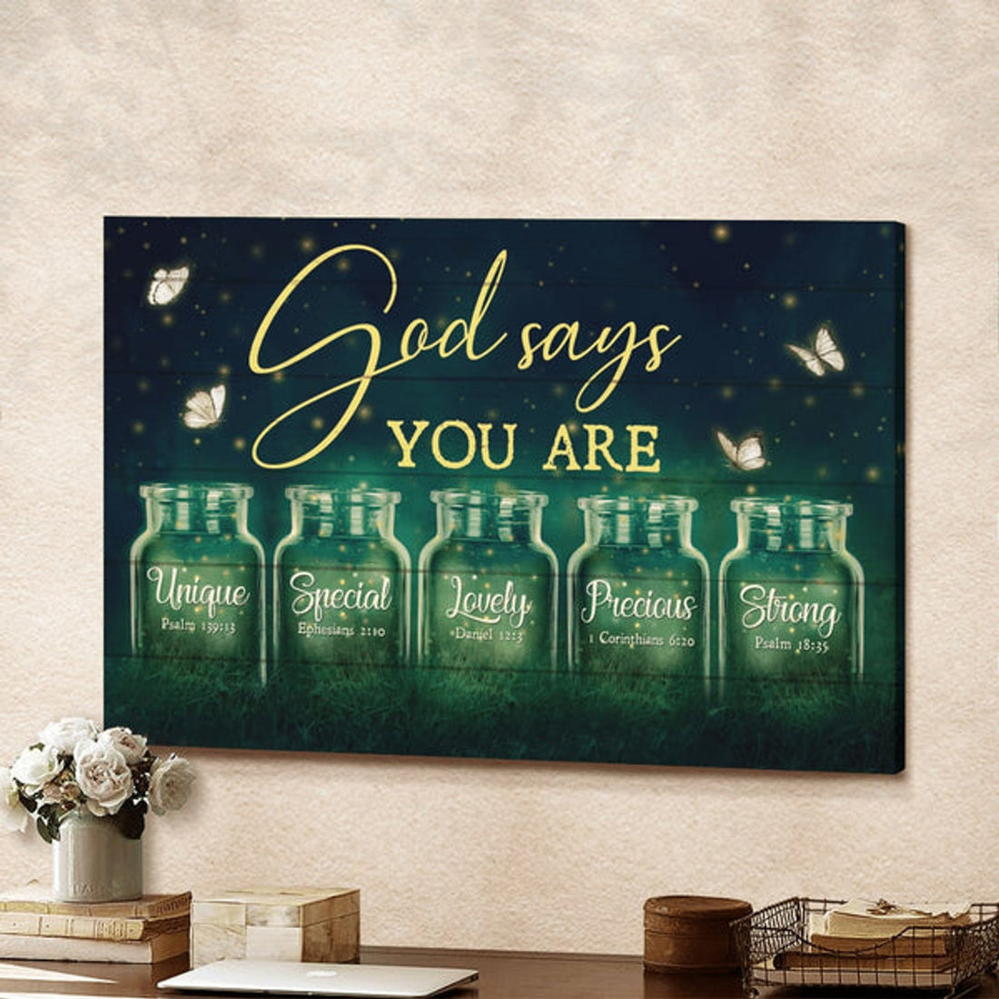 Night Firefly Drawing Pretty Butterfly God Says You Are Canvas Wall Art - Christian Poster - Religious Wall Decor