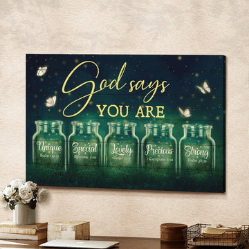 Night Firefly Drawing Pretty Butterfly God Says You Are Canvas Wall Art - Christian Poster - Religious Wall Decor