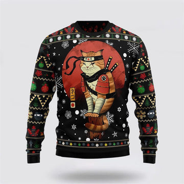 FUNSTUFFPRINT Ninja Cat, Funny Christmas Pattern Ugly Christmas Sweater For Men And Women, Best Gift For Christmas, Christmas Fashion Winter Ugly Sweater