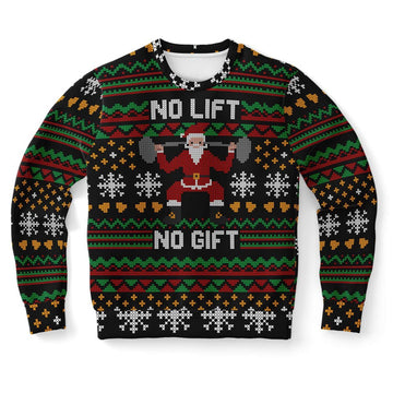 FUNSTUFFPRINT No Lift No Gift Ugly Christmas Sweater, Christmas Sweater, Ugly Sweater, Funny Xmas Sweaters Ugly Sweater