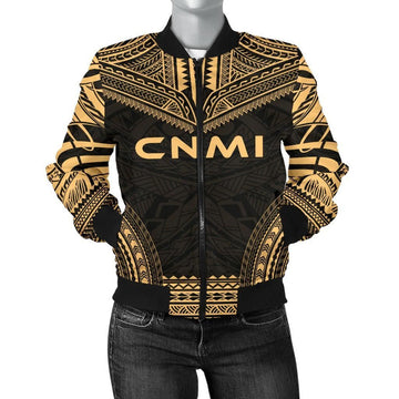 FUNSTUFFPRINT Northern Mariana Islands Polynesian Chief Women'S Bomber Jacket - Gold Version - 3D Bomber Jacket