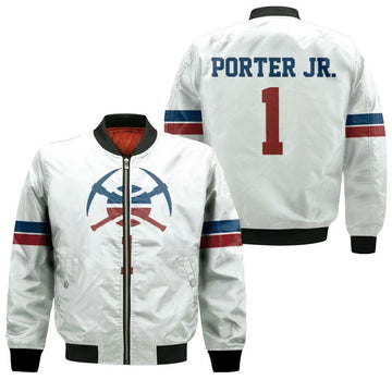 FUNSTUFFPRINT Nuggets Michael Porter Jr 2020-21 Earned Edition White Jersey 3D Bomber Jacket