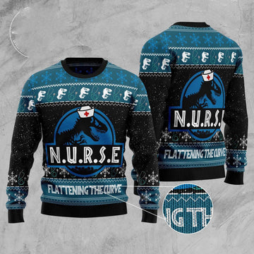 FUNSTUFFPRINT Nurse T-Rex Ugly Christmas Sweater, Christmas Sweater, Ugly Sweater, Funny Xmas Sweaters Ugly Sweater