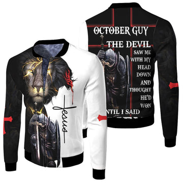 FUNSTUFFPRINT October Guy The Devil Saw Me With My Head Down Until I Said Amen Bomber 3D Bomber Jacket