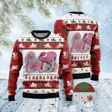 FUNSTUFFPRINT Octopus Noel Ugly Christmas Sweater, Christmas Sweater, Ugly Sweater, Funny Xmas Sweaters Ugly Sweater