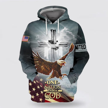 FUNSTUFFPRINT 3D One Nation Under God American Flag With Jesus Cross 3D Hoodie and Zip Hoodie