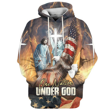 FUNSTUFFPRINT 3D One Nation Under God Hoodie Jesus Eagle American Flag Christian Cross 3D Hoodie and Zip Hoodie