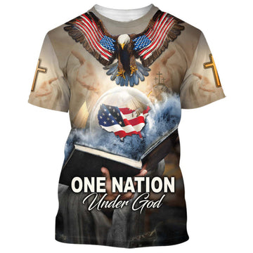 FUNSTUFFPRINT One Nation Under God 1 Christian 3D T-shirt