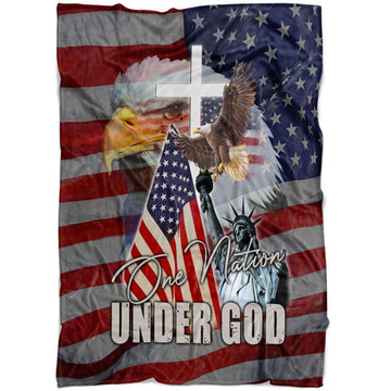 FUNSTUFFPRINT One Nation Under God American Flag Fleece Blanket - Christian Blanket - Bible Verse Blanket