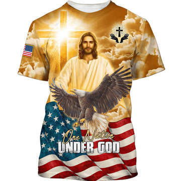 FUNSTUFFPRINT One Nation Under God Bald Eagle Jesus Christ Christian 3D T-shirt