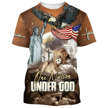 FUNSTUFFPRINT One Nation Under God Eagle And Jesus Patriotic Christian 3D T-shirt