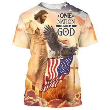FUNSTUFFPRINT One Nation Under God Jesus Eagle Christian 3D T-shirt