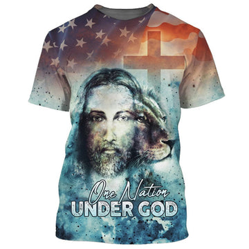 FUNSTUFFPRINT One Nation Under God Jesus Lion And Cross 3D All Over Printed Shirt for Men and Women
3D T-shirt