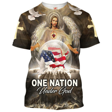 FUNSTUFFPRINT One Nation Under God Jesus Wings Christian 3D T-shirt