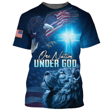 FUNSTUFFPRINT One Nation Under God Lion Cross Eagles 3D T-Shirts - Christian Shirts For Men&Women 3D T-shirt