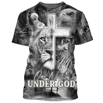 FUNSTUFFPRINT One Nation Under God Shirts - Jesus Prayer Lion And Eagle 3D All Over Printed Shirt for Men and Women
3D T-shirt