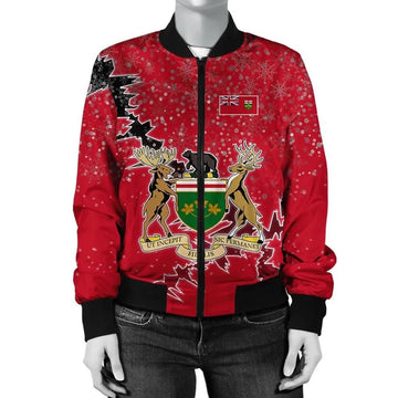 FUNSTUFFPRINT Ontario Christmas Coat Of Arms Women Bomber Jacket Style 3D Bomber Jacket