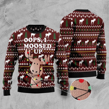 FUNSTUFFPRINT Oops, I Moosed Up Ugly Christmas Sweater, Christmas Sweater, Ugly Sweater, Funny Xmas Sweaters Ugly Sweater