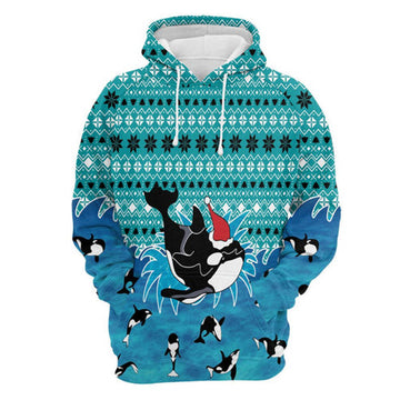 FUNSTUFFPRINT 3D Orca Christmas All Over 3D Hoodie and Zip Hoodie