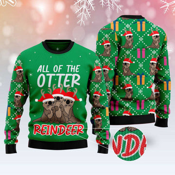 FUNSTUFFPRINT Otter Reindeer Ugly Christmas Sweater, Christmas Sweater, Ugly Sweater, Funny Xmas Sweaters Ugly Sweater