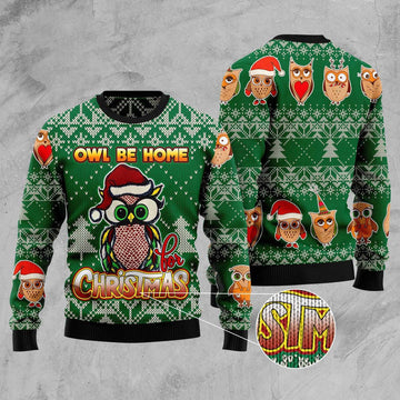 FUNSTUFFPRINT Owl Be Home For Christmas Ugly Christmas Sweater, Christmas Sweater, Ugly Sweater, Funny Xmas Sweaters Ugly Sweater