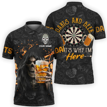 Custom Darts And Beer Personalized Name 3D Polo Shirt, Gift for Dart Lover, That's Why I'm Here