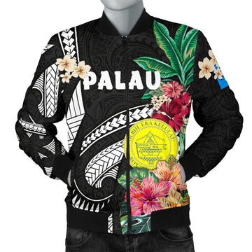 FUNSTUFFPRINT Palau Men's Bomber Jacket Coat Of Arms Polynesian With Hibiscus 3D Bomber Jacket