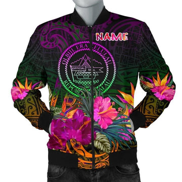 FUNSTUFFPRINT Palau Personalised Men's Bomber Jacket - Summer Hibiscus - 3D Bomber Jacket