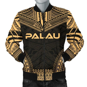 FUNSTUFFPRINT Palau Polynesian Chief Men's Bomber Jacket - Gold Version - 3D Bomber Jacket