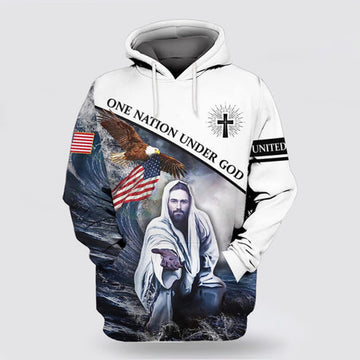 FUNSTUFFPRINT 3D Patriot Eagle Flag One Nation Under God Jesus Cross 3D Hoodie and Zip Hoodie