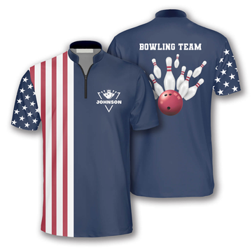 Custom Patriotic American Flag Navy Custom Bowling Jerseys for Men, Best Shirt for Bowler, Flag Bowling Shirt