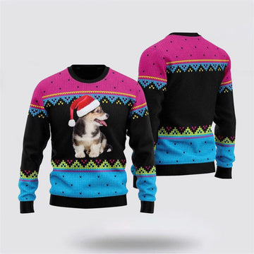 FUNSTUFFPRINT Pembroke Welsh Corgi Christmas Hat Pattern Ugly Christmas Sweater For Men And Women, Gift For Christmas, Best Winter Christmas Outfit Ugly Sweater